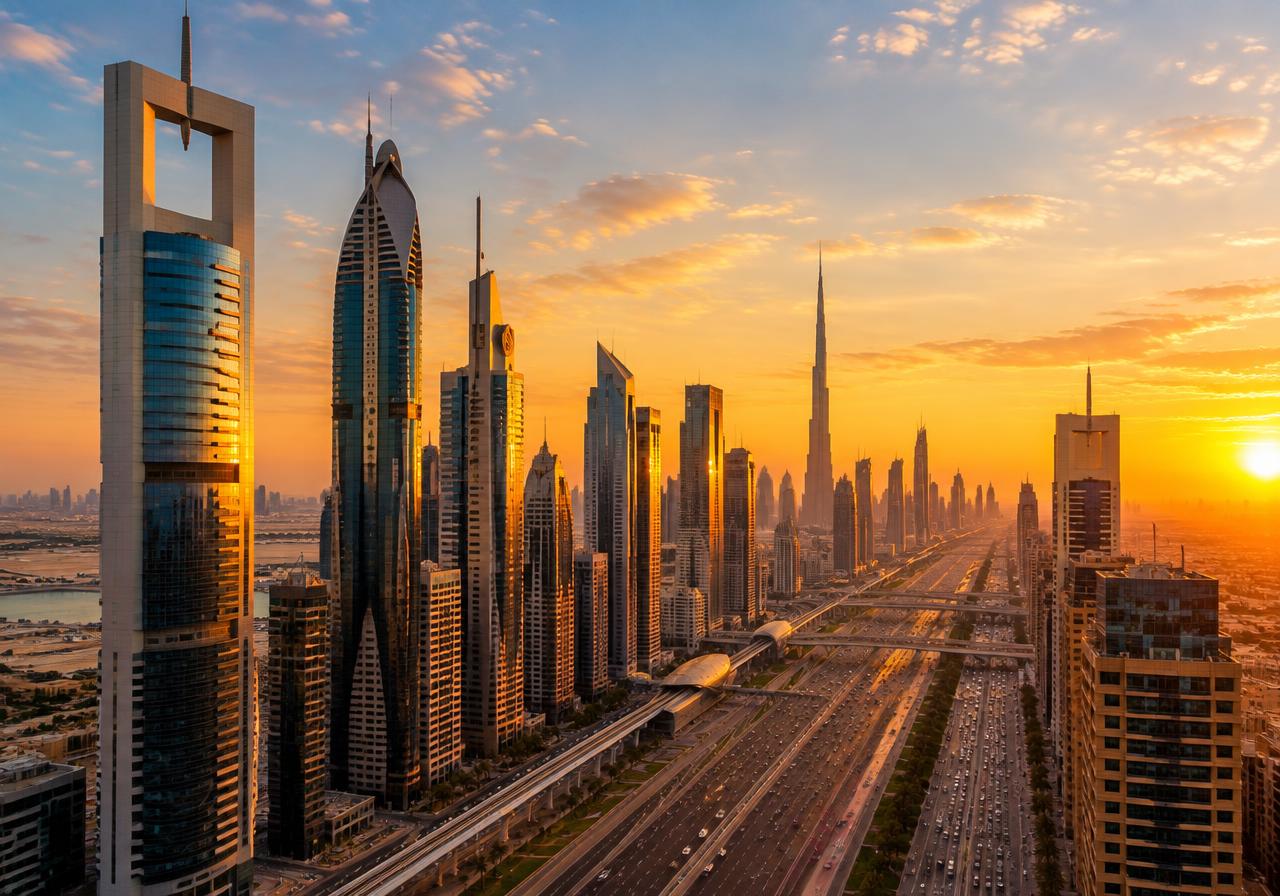 Illustrative view of the Dubai skyline along Sheikh Zayed Road